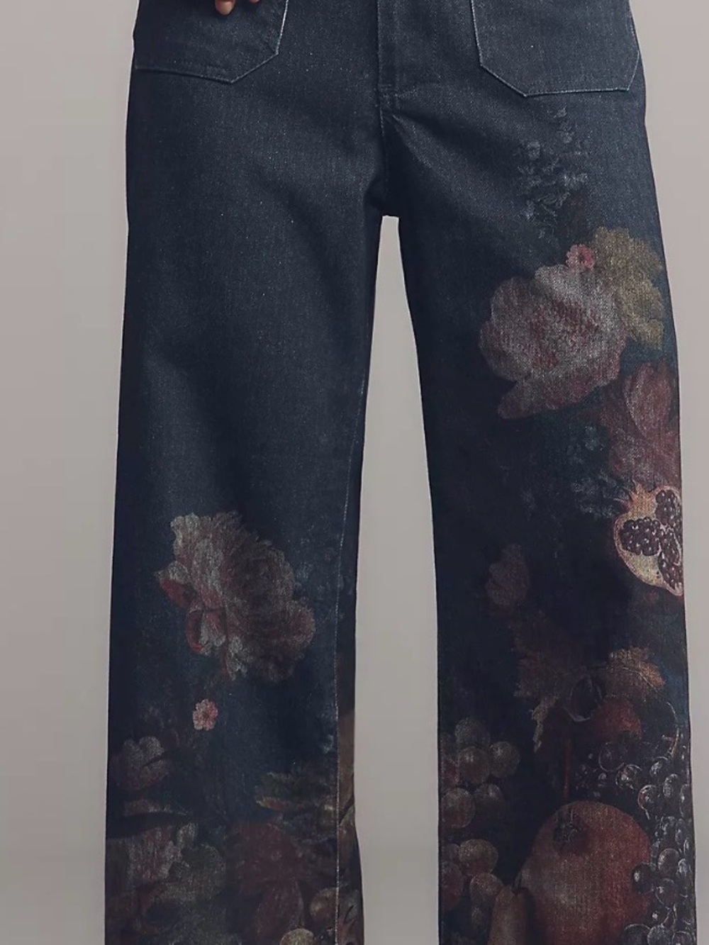 Maeve Dark Blue Wide-Leg Jeans with Floral Prints - Picture 2 of 3